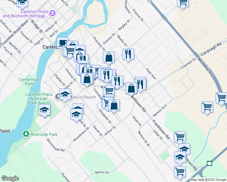 map of restaurants, bars, coffee shops, grocery stores, and more near in Carleton Place