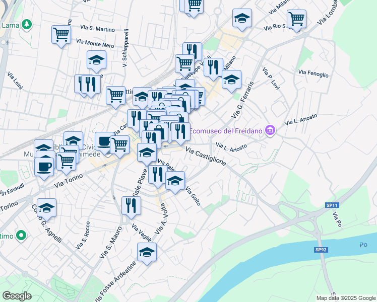 map of restaurants, bars, coffee shops, grocery stores, and more near 8 Via Castiglione in Settimo Torinese