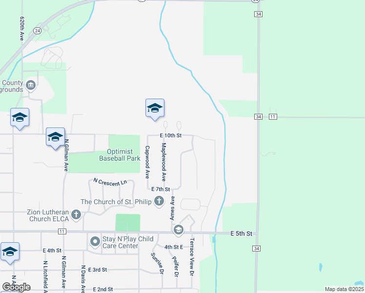map of restaurants, bars, coffee shops, grocery stores, and more near 921 Ames Avenue in Litchfield