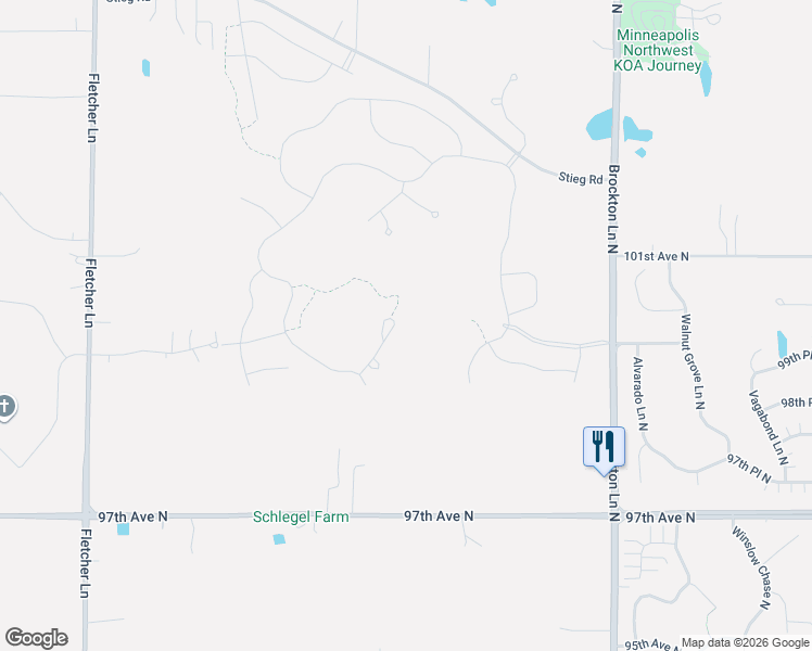map of restaurants, bars, coffee shops, grocery stores, and more near 9975 County Road 30 in Rogers