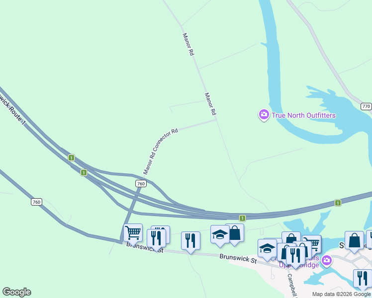 map of restaurants, bars, coffee shops, grocery stores, and more near Manor Road Connector Road in Saint George