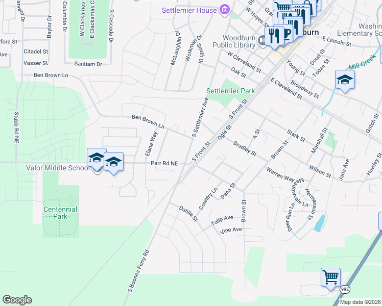 map of restaurants, bars, coffee shops, grocery stores, and more near 820 South Boones Ferry Road in Woodburn