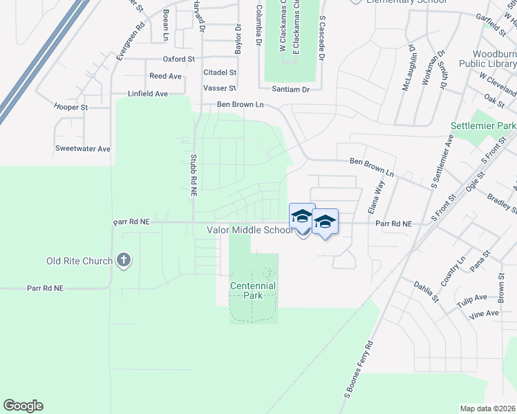 map of restaurants, bars, coffee shops, grocery stores, and more near 828 Parr Road Northeast in Woodburn