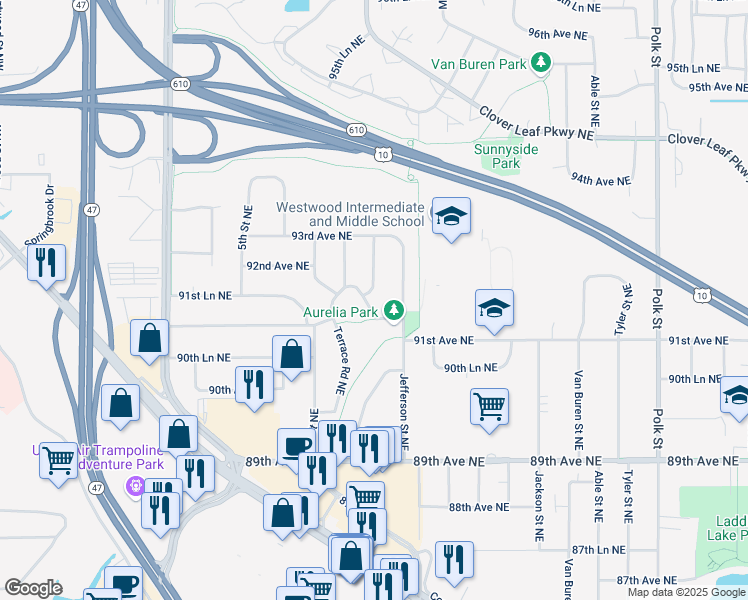 map of restaurants, bars, coffee shops, grocery stores, and more near 351 91st Avenue Northwest in Blaine