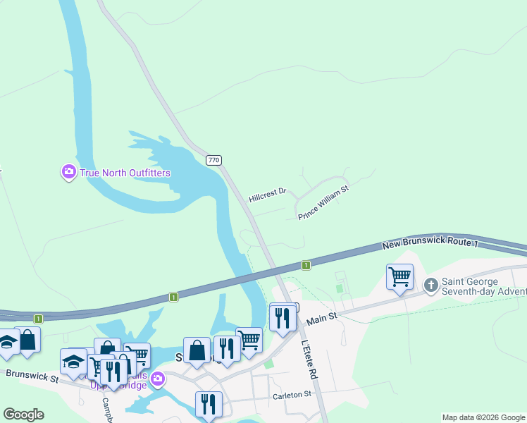 map of restaurants, bars, coffee shops, grocery stores, and more near in Saint George