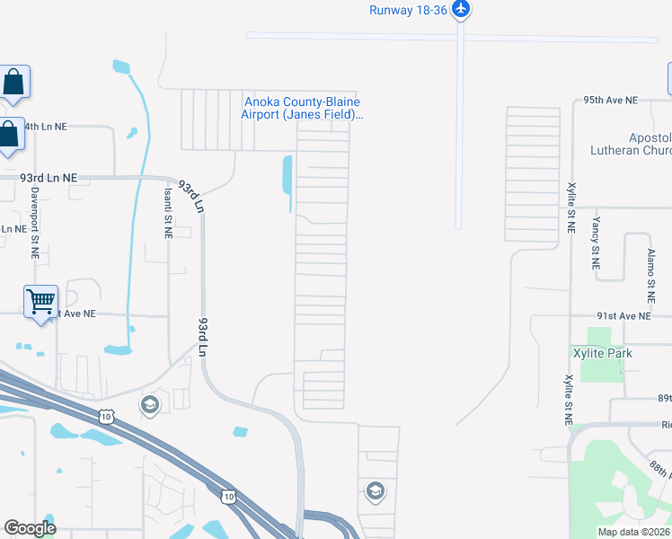 map of restaurants, bars, coffee shops, grocery stores, and more near 8891 Airport Road Northeast in Blaine