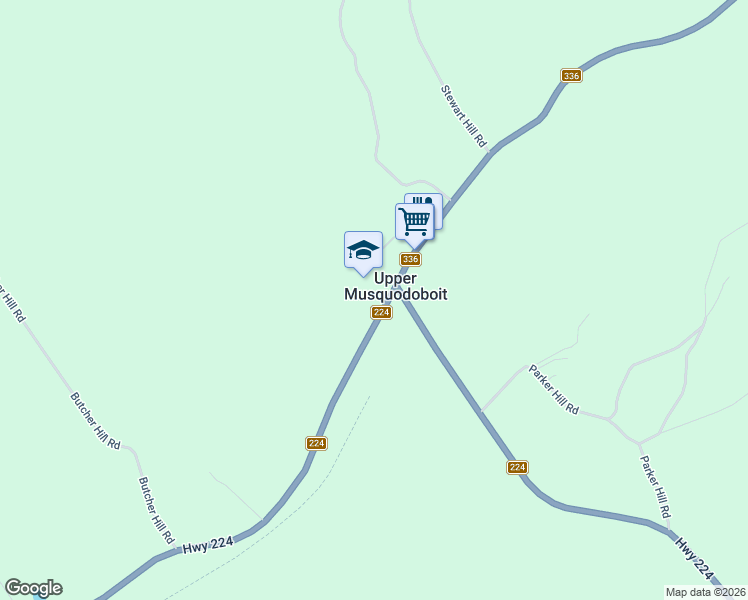 map of restaurants, bars, coffee shops, grocery stores, and more near 8420 Highway 224 in Upper Musquodoboit