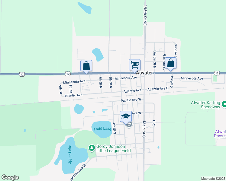 map of restaurants, bars, coffee shops, grocery stores, and more near 322 Atlantic Avenue in Atwater