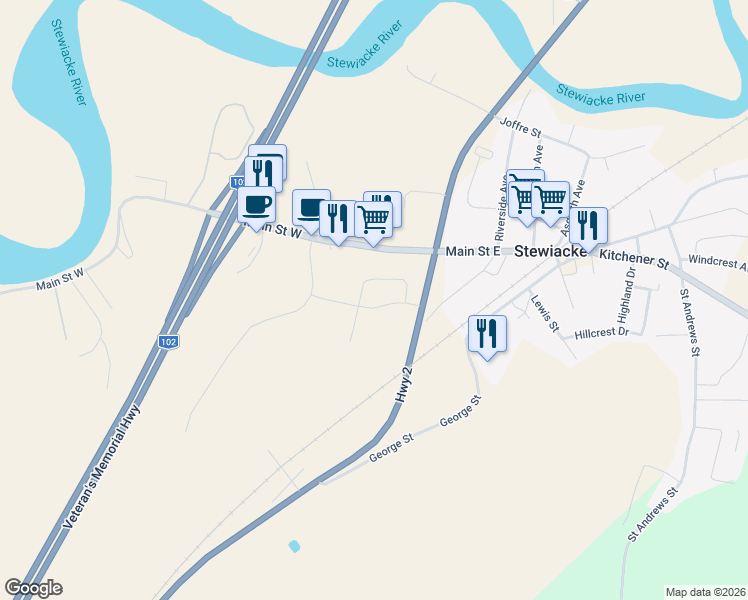 map of restaurants, bars, coffee shops, grocery stores, and more near 39 Ridge Ave in Stewiacke