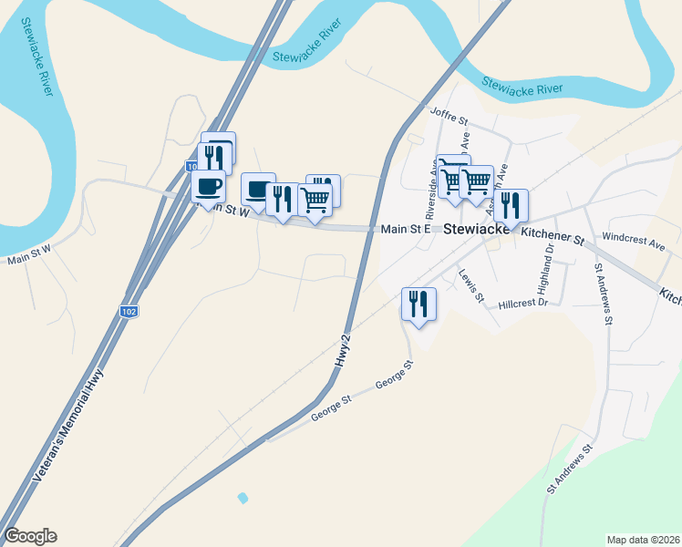map of restaurants, bars, coffee shops, grocery stores, and more near 21 Ridge Ave in Stewiacke