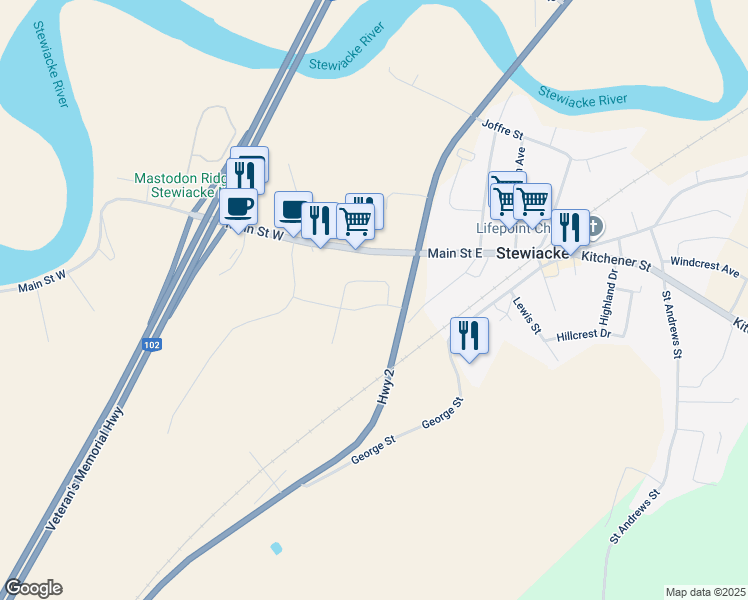 map of restaurants, bars, coffee shops, grocery stores, and more near 25 Ridge Ave in Stewiacke