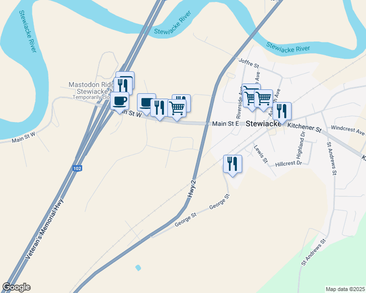 map of restaurants, bars, coffee shops, grocery stores, and more near 25 Ridge Ave in Stewiacke