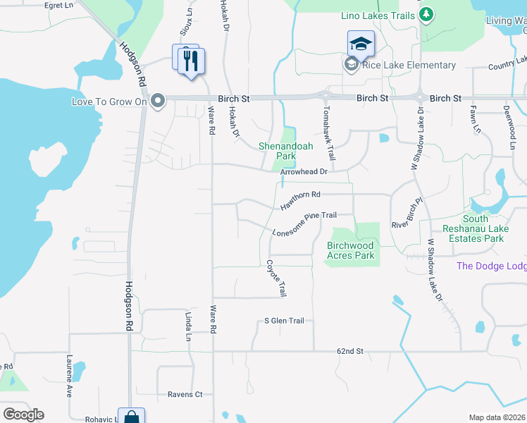 map of restaurants, bars, coffee shops, grocery stores, and more near 481 Hawthorn Road in Lino Lakes