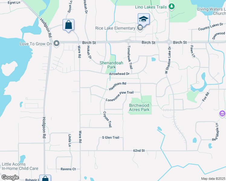 map of restaurants, bars, coffee shops, grocery stores, and more near 490 Hawthorn Road in Lino Lakes