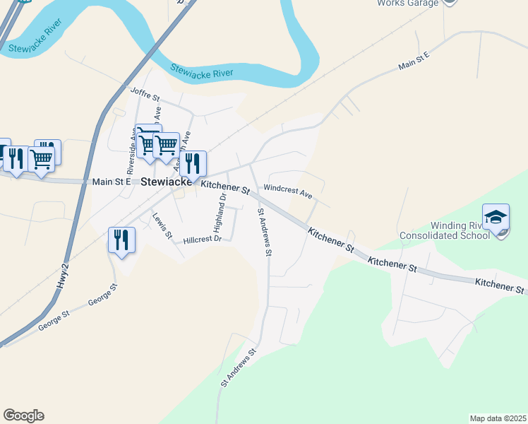 map of restaurants, bars, coffee shops, grocery stores, and more near 50 Saint Andrews Street in Stewiacke