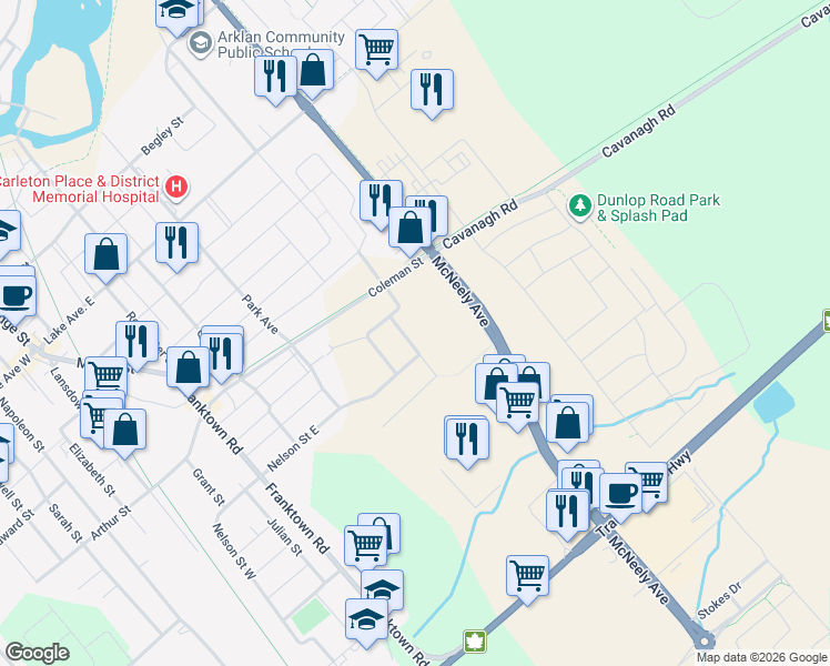 map of restaurants, bars, coffee shops, grocery stores, and more near in Carleton Place