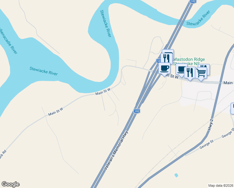 map of restaurants, bars, coffee shops, grocery stores, and more near 8 Low Tide Road in Stewiacke