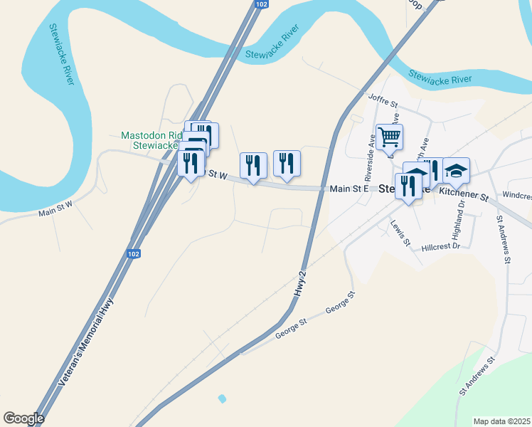 map of restaurants, bars, coffee shops, grocery stores, and more near 27 Perry Crescent in Stewiacke