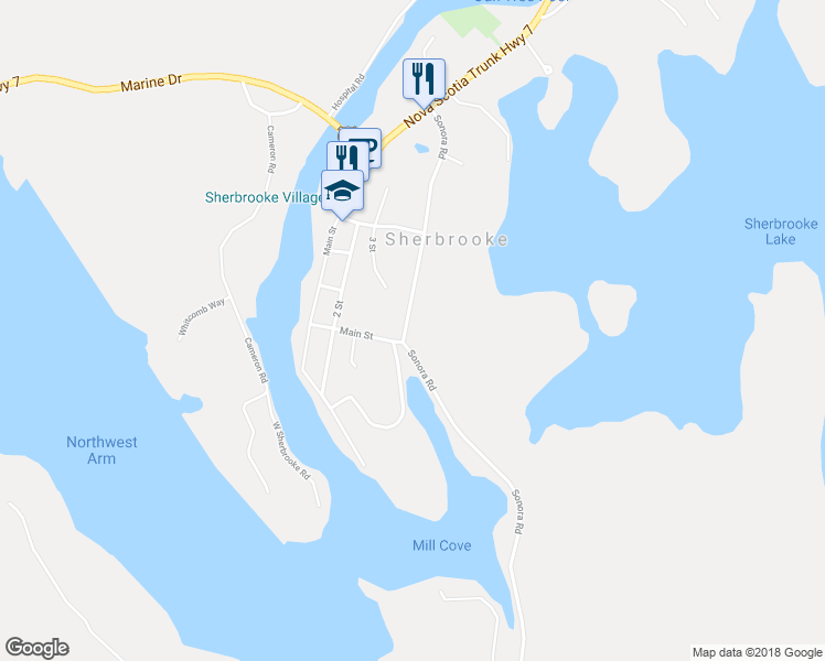 map of restaurants, bars, coffee shops, grocery stores, and more near 4132 Sonora Road in Sherbrooke