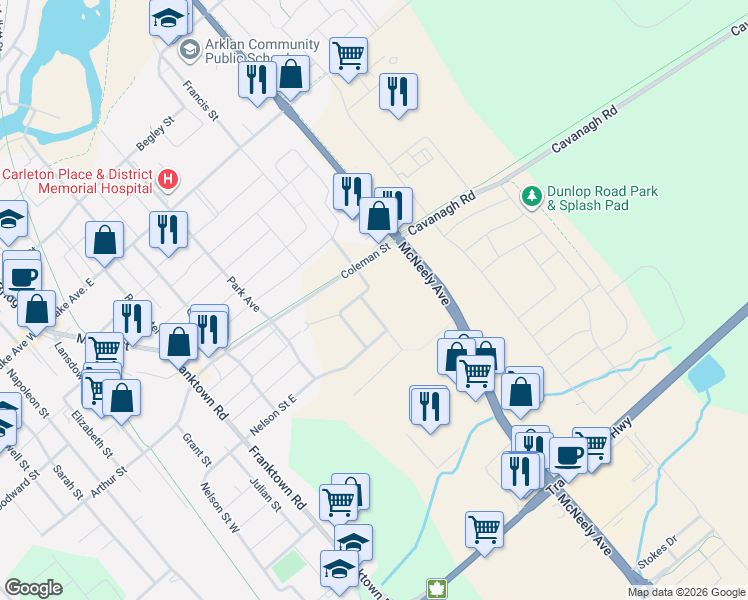 map of restaurants, bars, coffee shops, grocery stores, and more near in Carleton Place