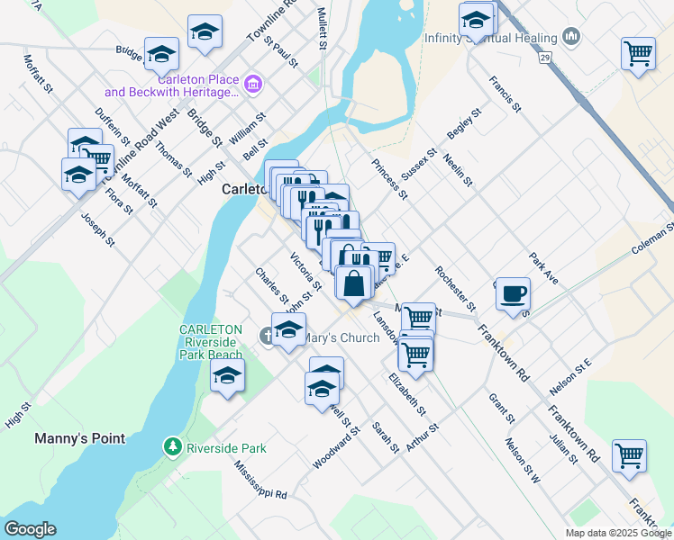 map of restaurants, bars, coffee shops, grocery stores, and more near in Carleton Place