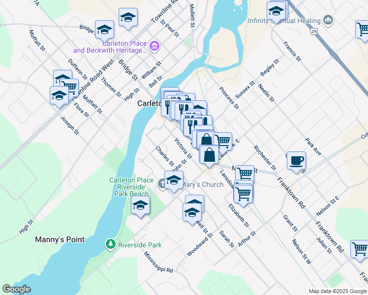 map of restaurants, bars, coffee shops, grocery stores, and more near in Carleton Place