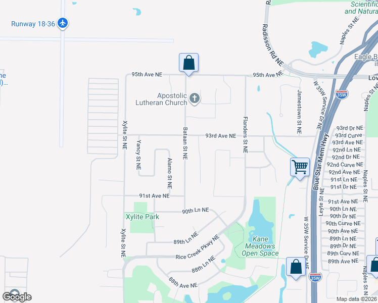 map of restaurants, bars, coffee shops, grocery stores, and more near 9205 Bataan Street Northeast in Blaine