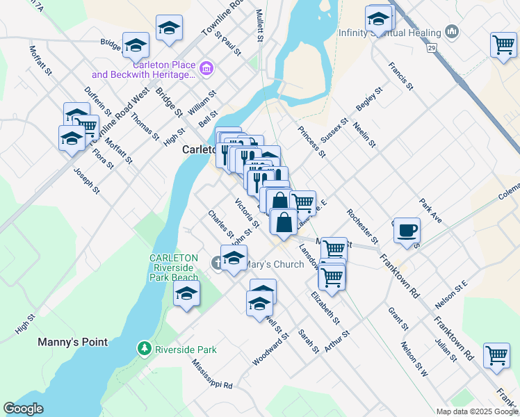 map of restaurants, bars, coffee shops, grocery stores, and more near in Carleton Place