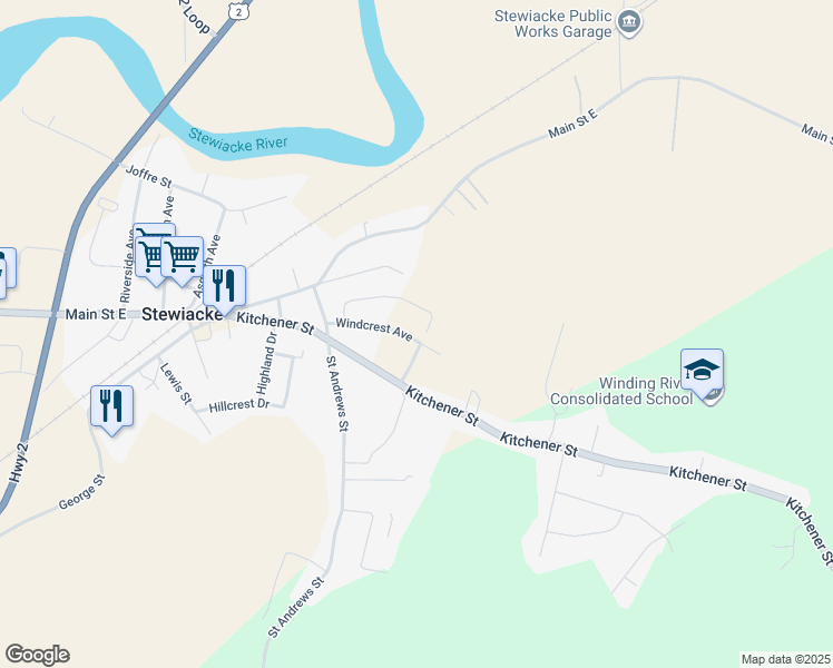 map of restaurants, bars, coffee shops, grocery stores, and more near 50 Windcrest Avenue in Stewiacke