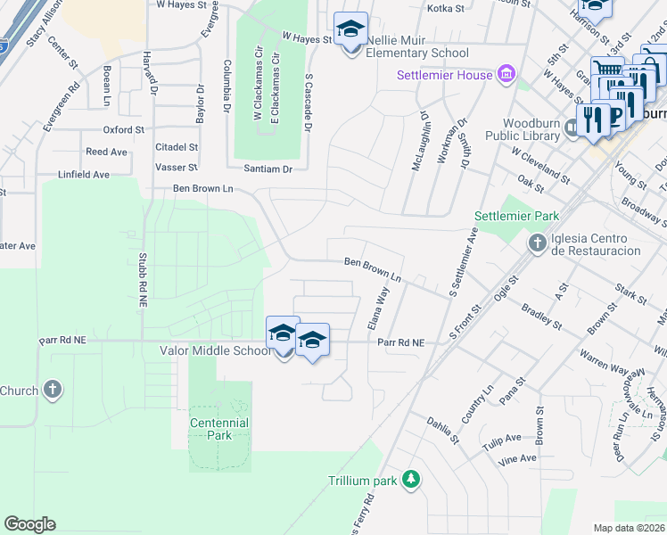 map of restaurants, bars, coffee shops, grocery stores, and more near 498 Rye Street in Woodburn