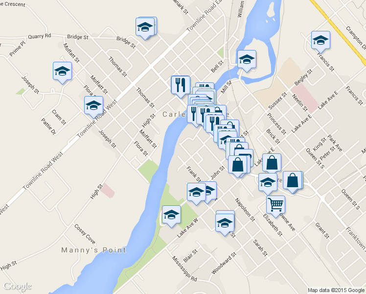 map of restaurants, bars, coffee shops, grocery stores, and more near 135 Charles Street in Carleton Place