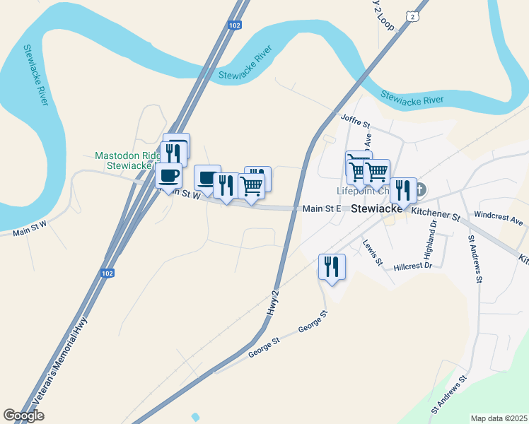 map of restaurants, bars, coffee shops, grocery stores, and more near 30 Main Street West in Stewiacke