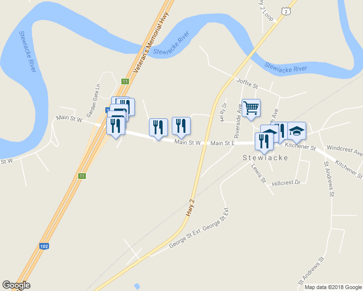 map of restaurants, bars, coffee shops, grocery stores, and more near 30 Main Street West in Stewiacke