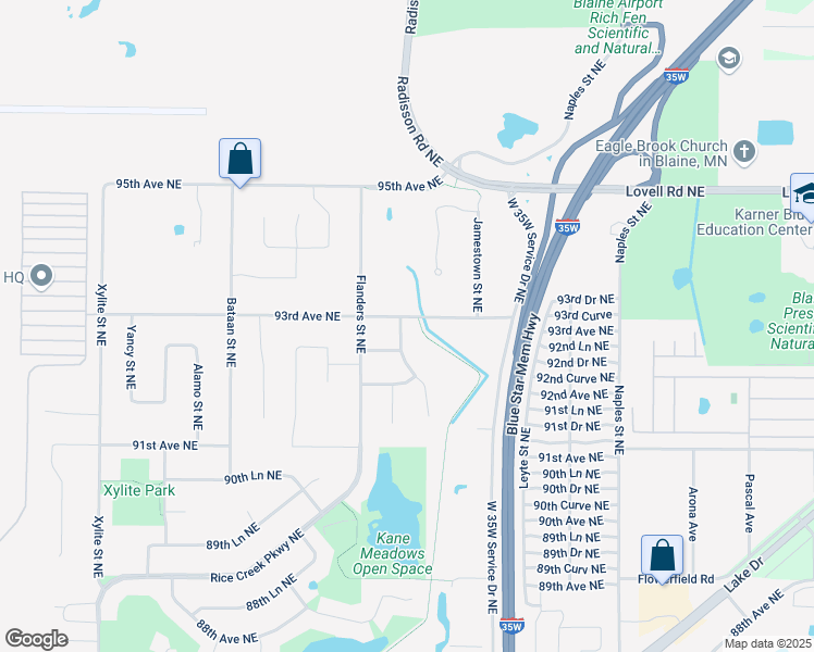 map of restaurants, bars, coffee shops, grocery stores, and more near 9219 Harpers Court Northeast in Blaine