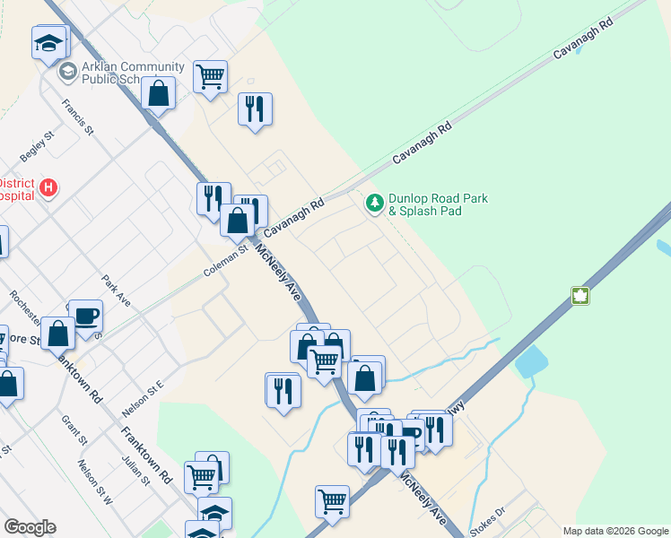 map of restaurants, bars, coffee shops, grocery stores, and more near 36 Hurdis Way in Carleton Place