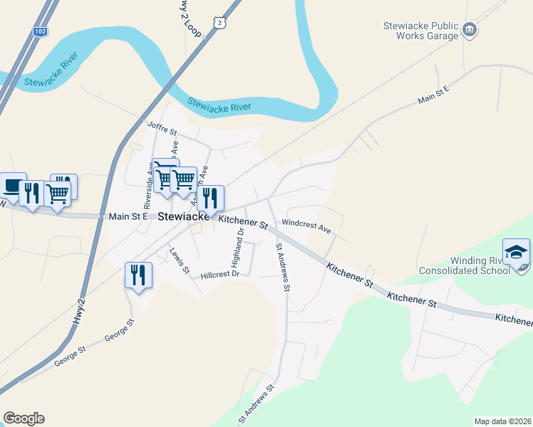 map of restaurants, bars, coffee shops, grocery stores, and more near 146 Main Street East in Stewiacke