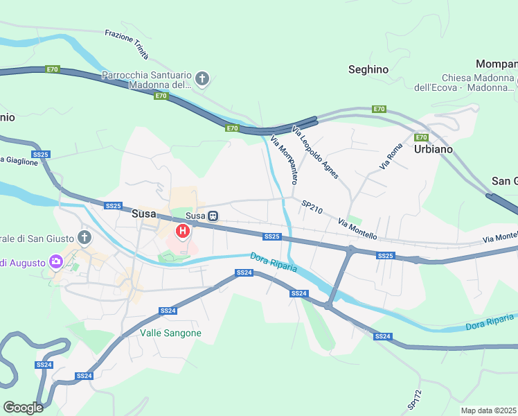 map of restaurants, bars, coffee shops, grocery stores, and more near 43 Corso Couveri Luciano in Susa