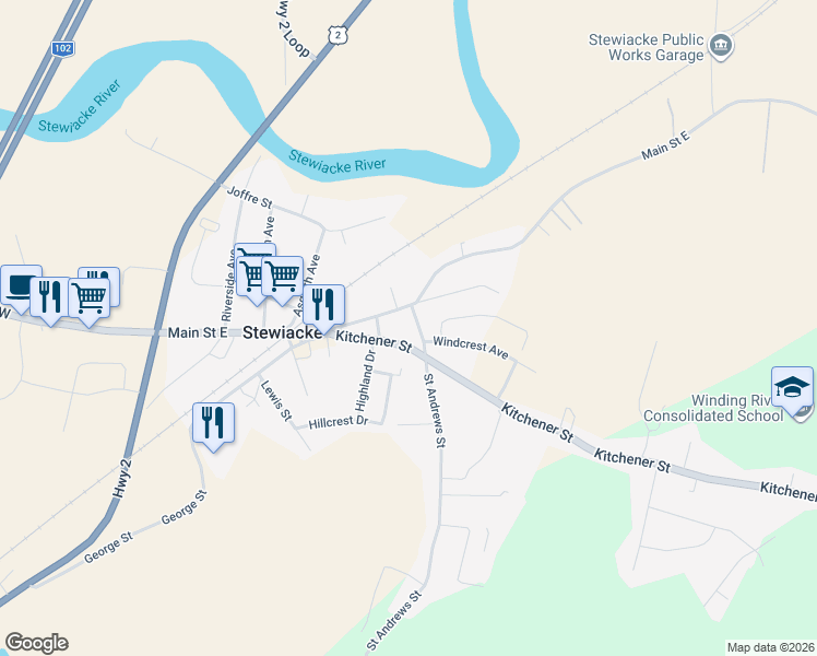 map of restaurants, bars, coffee shops, grocery stores, and more near 1 Saint Andrews Street in Stewiacke
