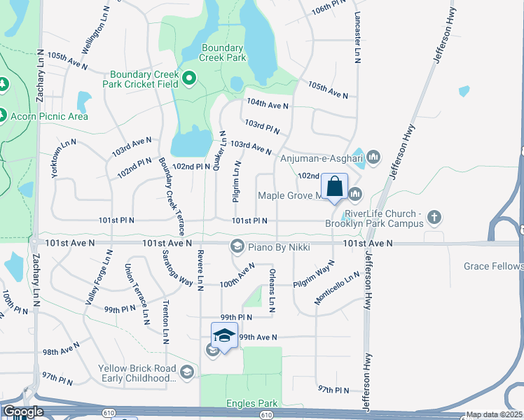 map of restaurants, bars, coffee shops, grocery stores, and more near 10211 Nathan Lane North in Maple Grove
