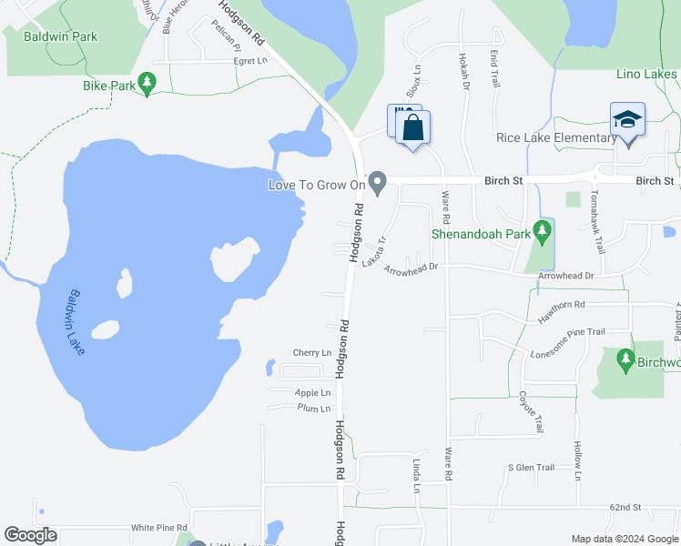 map of restaurants, bars, coffee shops, grocery stores, and more near 6409 Hodgson Road in Circle Pines
