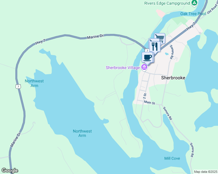 map of restaurants, bars, coffee shops, grocery stores, and more near 104 Cameron Road in Sherbrooke