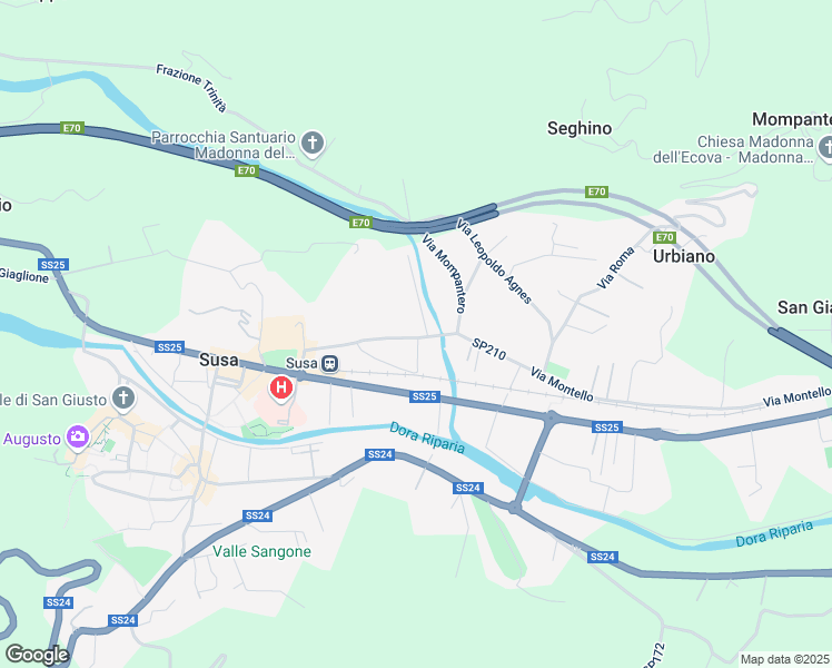 map of restaurants, bars, coffee shops, grocery stores, and more near 43 Corso Couveri Luciano in Susa