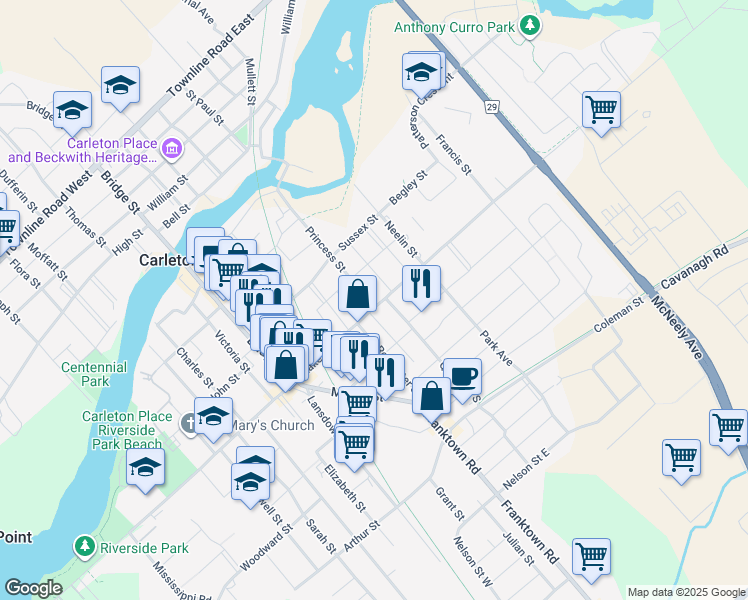map of restaurants, bars, coffee shops, grocery stores, and more near in Carleton Place