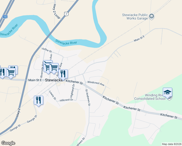 map of restaurants, bars, coffee shops, grocery stores, and more near 17 Pleasant Hill in Stewiacke