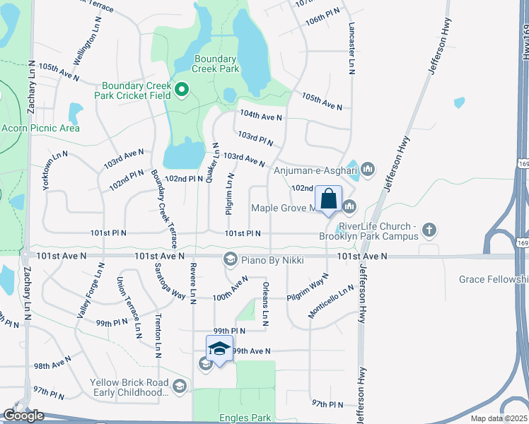 map of restaurants, bars, coffee shops, grocery stores, and more near 10211 Nathan Lane North in Maple Grove