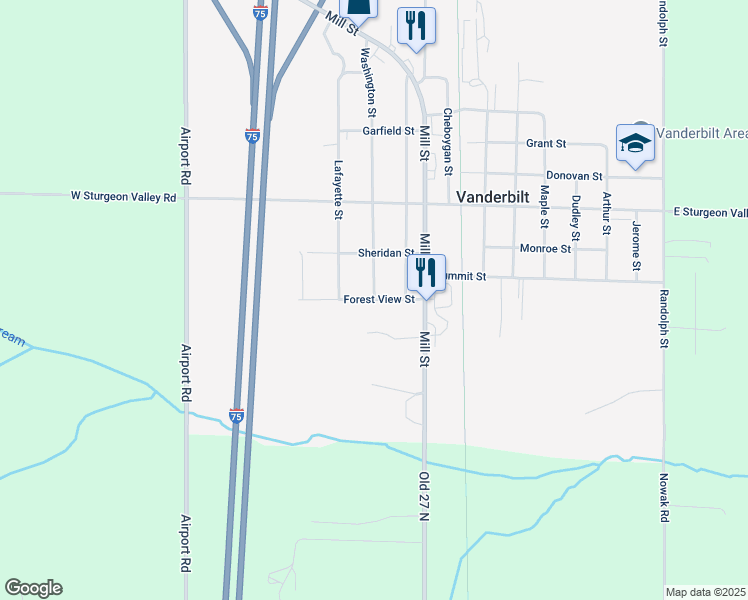 map of restaurants, bars, coffee shops, grocery stores, and more near Forest View Street in Vanderbilt
