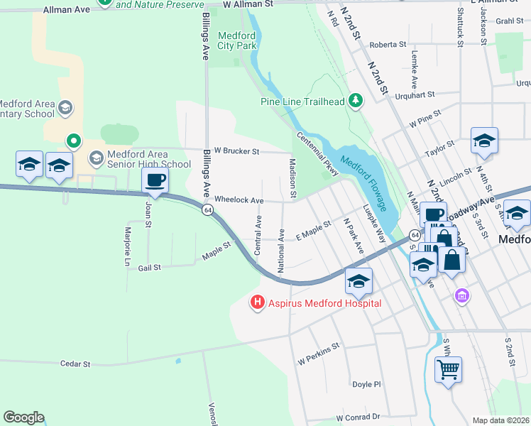 map of restaurants, bars, coffee shops, grocery stores, and more near 330 Central Avenue in Medford