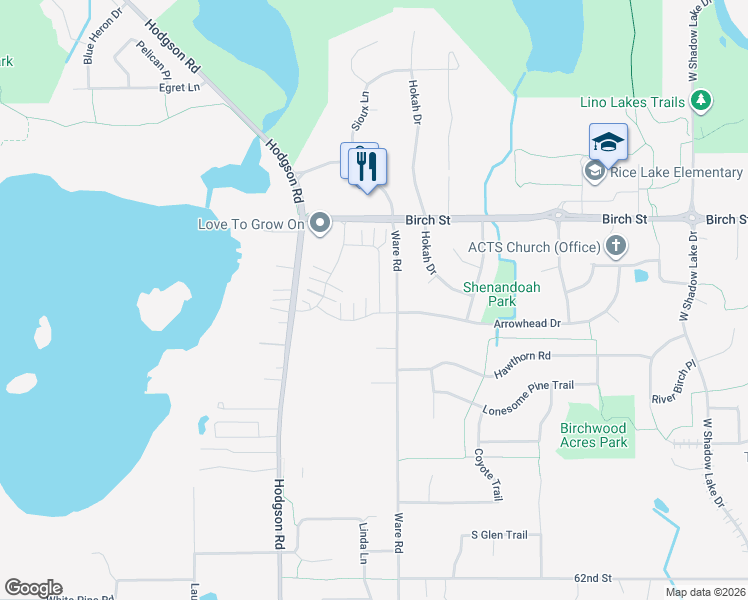 map of restaurants, bars, coffee shops, grocery stores, and more near 6409 Ojibway Path in Lino Lakes