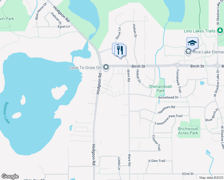 map of restaurants, bars, coffee shops, grocery stores, and more near 6418 Lakota Tr in Lino Lakes
