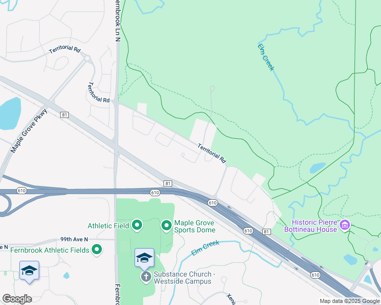 map of restaurants, bars, coffee shops, grocery stores, and more near 13789 102nd Place North in Maple Grove